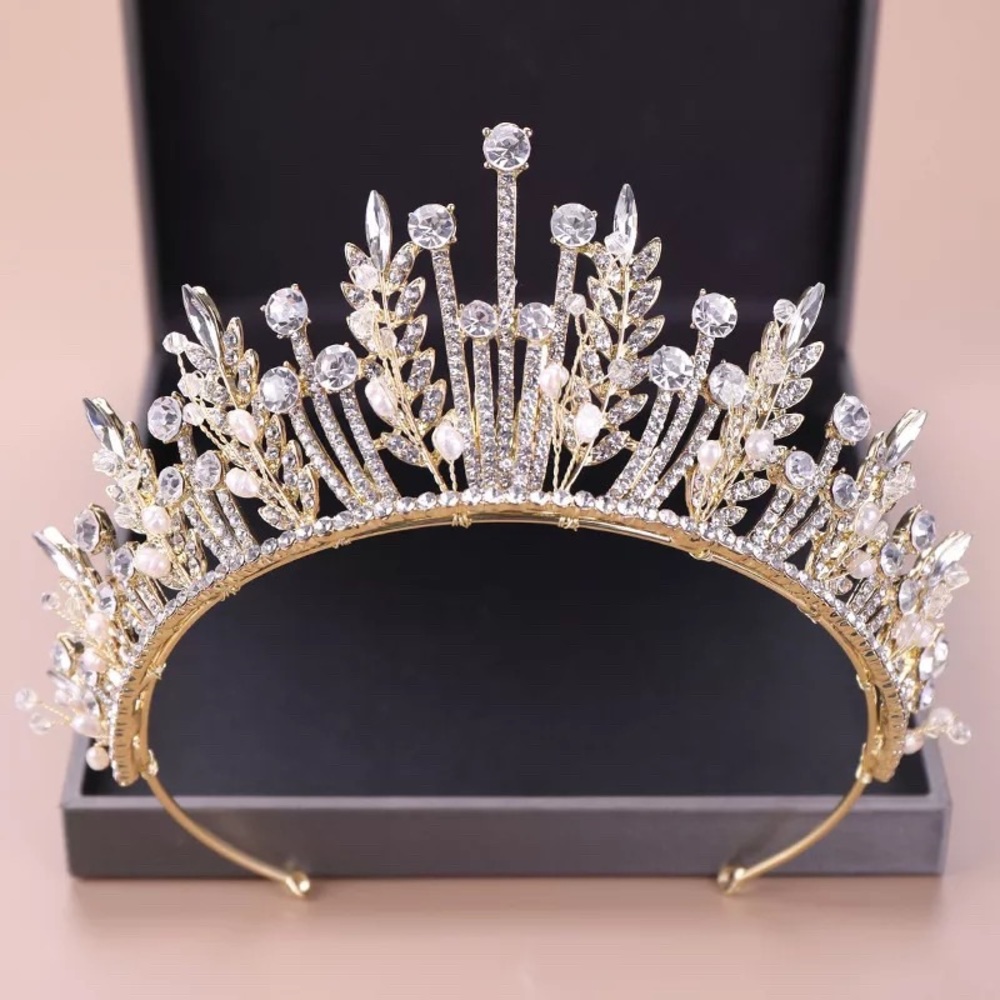 Gold Rhinestone Pearl & Crystal Tree Tiara